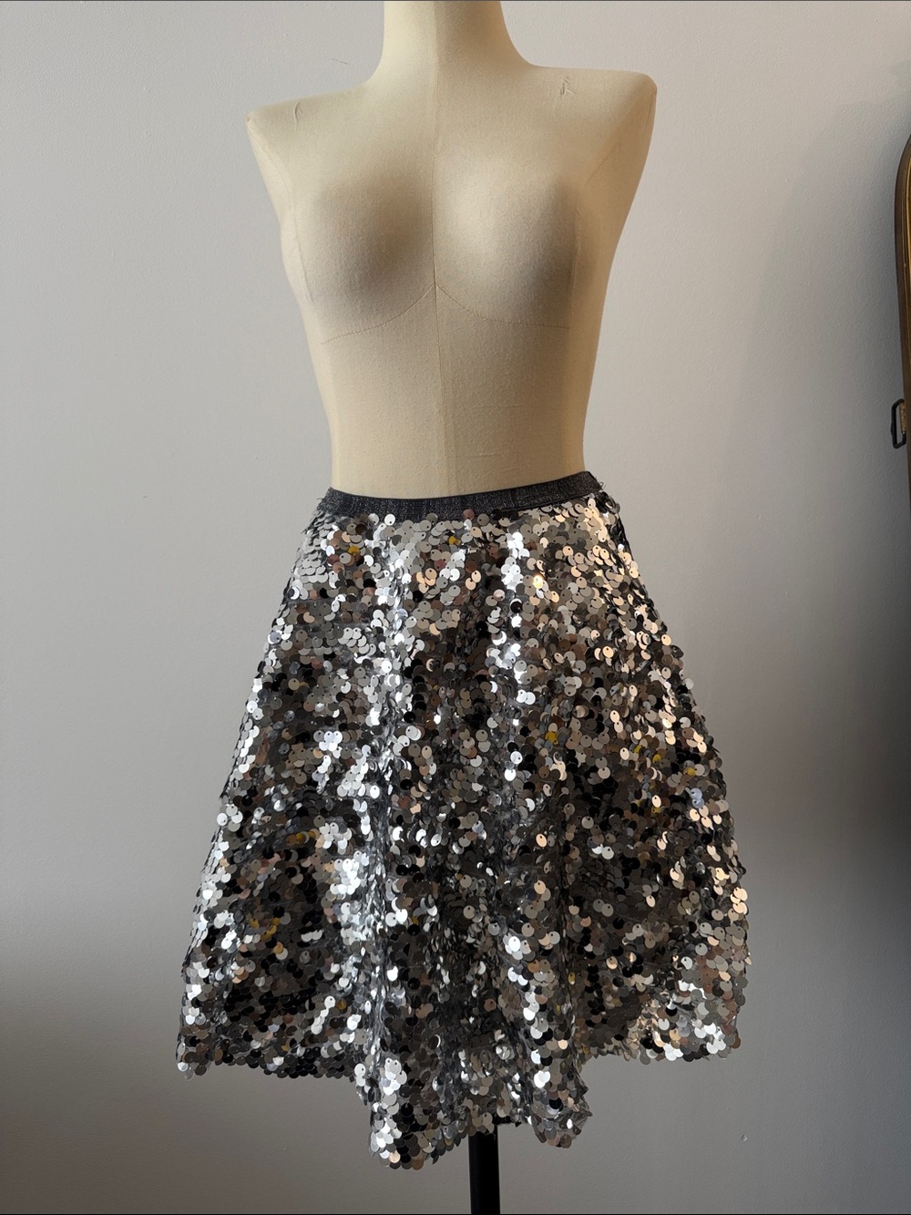 Zara Silver Sequin A-Line Skirt